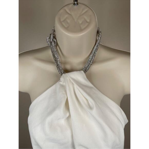 Solace London Kami Halter Neck Crystal Embellished Cream White Mini Dress Size 4 - Picture 4 of 9
